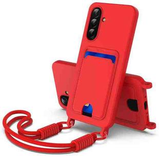 For Samsung Galaxy A26 5G Integrated Card Bag Solid Color Liquid Silicone Phone Case Gen2 with Short Lanyard(Red)