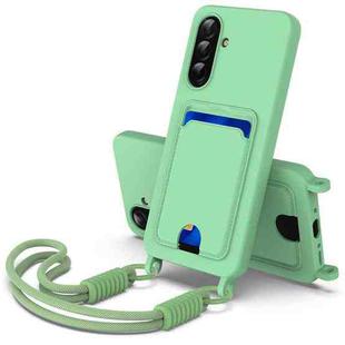 For Samsung Galaxy A36 5G / A56 5G Integrated Card Bag Solid Color Liquid Silicone Phone Case Gen2 with Short Lanyard(Green)