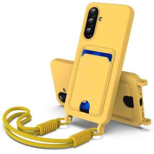 For Samsung Galaxy A36 5G / A56 5G Integrated Card Bag Solid Color Liquid Silicone Phone Case Gen2 with Short Lanyard(Yellow)