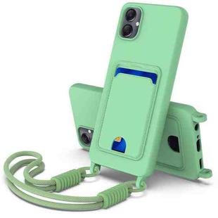 For Samsung Galaxy A05 / M05 / F05 4G Integrated Card Bag Solid Color Liquid Silicone Phone Case Gen2 with Short Lanyard(Green)