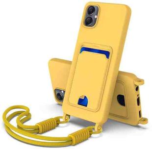 For Samsung Galaxy A05 / M05 / F05 4G Integrated Card Bag Solid Color Liquid Silicone Phone Case Gen2 with Short Lanyard(Yellow)