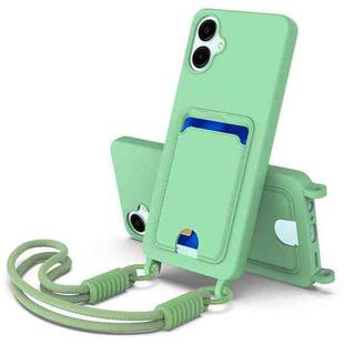 For Samsung Galaxy A06 4G Integrated Card Bag Solid Color Liquid Silicone Phone Case Gen2 with Short Lanyard(Green)