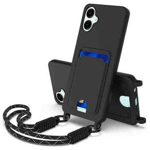 For Samsung Galaxy A06 5G Integrated Card Bag Solid Color Liquid Silicone Phone Case Gen2 with Short Lanyard(Black)
