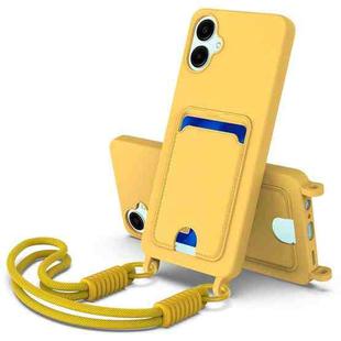 For Samsung Galaxy A06 5G Integrated Card Bag Solid Color Liquid Silicone Phone Case Gen2 with Short Lanyard(Yellow)