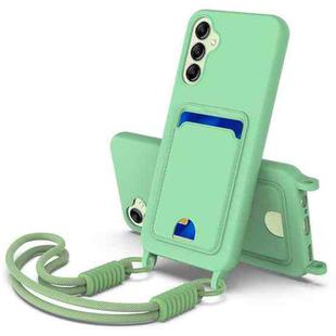 For Samsung Galaxy A14 4G / 5G Integrated Card Bag Solid Color Liquid Silicone Phone Case Gen2 with Short Lanyard(Green)