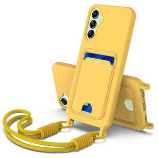 For Samsung Galaxy A14 4G / 5G Integrated Card Bag Solid Color Liquid Silicone Phone Case Gen2 with Short Lanyard(Yellow)