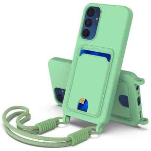 For Samsung Galaxy A15 4G / 5G Integrated Card Bag Solid Color Liquid Silicone Phone Case Gen2 with Short Lanyard(Green)