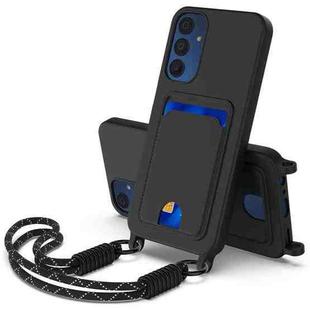 For Samsung Galaxy A15 4G / 5G Integrated Card Bag Solid Color Liquid Silicone Phone Case Gen2 with Short Lanyard(Black)
