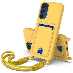 For Samsung Galaxy A15 4G / 5G Integrated Card Bag Solid Color Liquid Silicone Phone Case Gen2 with Short Lanyard(Yellow)
