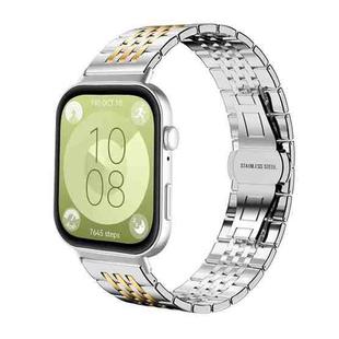 For Huawei Watch Fit4 / Fit3 / Fit4 Pro 20mm xDfind Seven-bead Solid Stainless Steel Watch Band(Silver Gold)