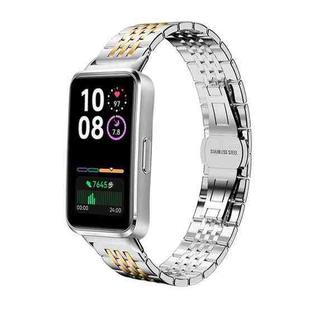 For Huawei Band 10 / 9 / 8 14mm xDfind Seven-bead Solid Stainless Steel Watch Band(Silver Gold)