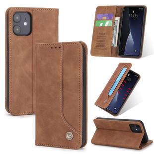 For iPhone 12 mini POLA 008 Series Retro Magnetic Horizontal Flip Leather Case with Holder & Card Slots(Brown)