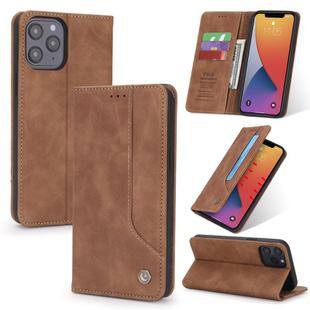 For iPhone 12 / 12 Pro POLA 008 Series Retro Magnetic Horizontal Flip Leather Case with Holder & Card Slots(Brown)