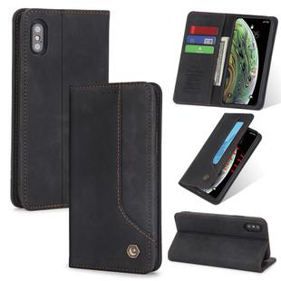 For iPhone XS Max POLA 008 Series Retro Magnetic Horizontal Flip Leather Case with Holder & Card Slots(Black)