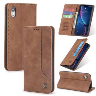 For iPhone XR POLA 008 Series Retro Magnetic Horizontal Flip Leather Case with Holder & Card Slots(Brown)