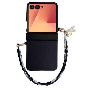 For Samsung Galaxy Z Flip7 5G Integrated Hinge Side Buckle Skin Feel PC Phone Case with Strap(Black)