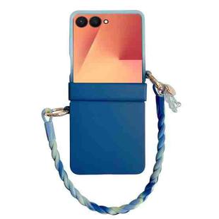 For Samsung Galaxy Z Flip7 5G Integrated Hinge Side Buckle Skin Feel PC Phone Case with Strap(Light Blue Navy)