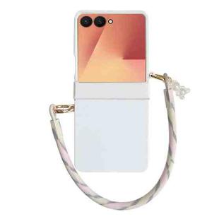 For Samsung Galaxy Z Flip7 5G Integrated Hinge Side Buckle Skin Feel PC Phone Case with Strap(White)