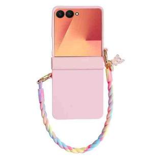 For Samsung Galaxy Z Flip7 5G Integrated Hinge Side Buckle Skin Feel PC Phone Case with Strap(Pink)