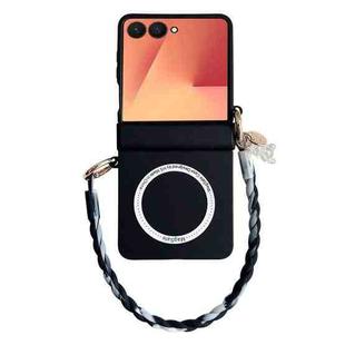 For Samsung Galaxy Z Flip7 5G Integrated Hinge Side Buckle MagSafe Skin Feel PC Phone Case with Strap(Black)