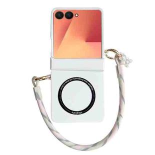 For Samsung Galaxy Z Flip7 5G Integrated Hinge Side Buckle MagSafe Skin Feel PC Phone Case with Strap(White)