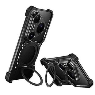 For Huawei Pura 80 Pro Mechanical Arm Borderless MagSafe Holder Metal Phone Case(Black Silver)