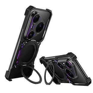 For Huawei Pura 80 Pro+ Mechanical Arm Borderless MagSafe Holder Metal Phone Case(Black Purple)