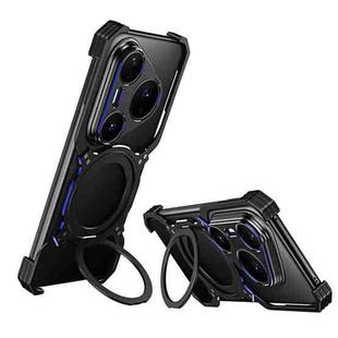For Huawei Pura 80 Ultra Mechanical Arm Borderless MagSafe Holder Metal Phone Case(Black Blue)