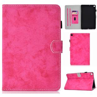 For Samsung Galaxy Tab A7 (2020) T500 Marble Style Cloth Texture Leather Case with Bracket & Card Slot & Pen Slot & Anti Skid Strip(Rose Red)