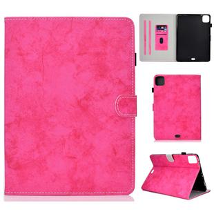 For iPad Air 2022 / 2020 10.9 Marble Style Cloth Texture Leather Case with Bracket & Card Slot & Pen Slot & Anti Skid Strip(Rose Red)