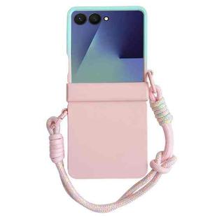 For Samsung Galaxy Z Flip7 5G Integrated Hinge Side Buckle Skin Feel PC Phone Case with Strap(Gradient Blue Pink)