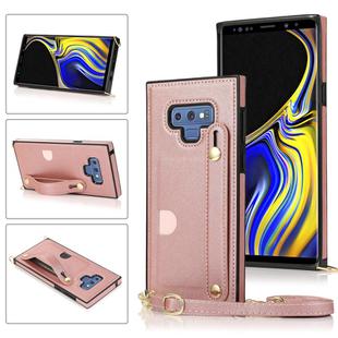 For Samsung Galaxy Note9 Wrist Strap PU+TPU Shockproof Protective Case with Crossbody Lanyard & Holder & Card Slot(Rose Gold)