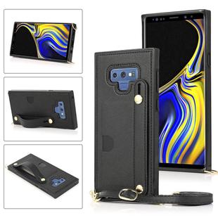 For Samsung Galaxy Note9 Wrist Strap PU+TPU Shockproof Protective Case with Crossbody Lanyard & Holder & Card Slot(Black)