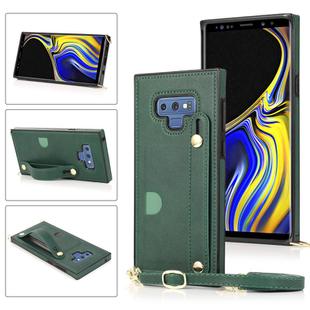 For Samsung Galaxy Note9 Wrist Strap PU+TPU Shockproof Protective Case with Crossbody Lanyard & Holder & Card Slot(Green)