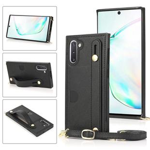 For Samsung Galaxy Note 10 Wrist Strap PU+TPU Shockproof Protective Case with Crossbody Lanyard & Holder & Card Slot(Black)