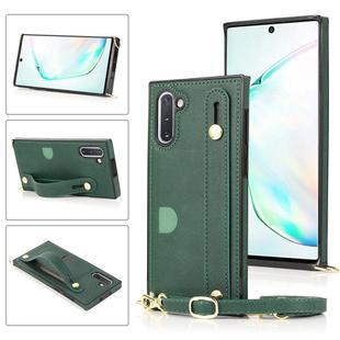 For Samsung Galaxy Note 10 Wrist Strap PU+TPU Shockproof Protective Case with Crossbody Lanyard & Holder & Card Slot(Green)