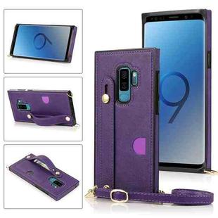 For Samsung Galaxy S9 Wrist Strap PU+TPU Shockproof Protective Case with Crossbody Lanyard & Holder & Card Slot(Purple)