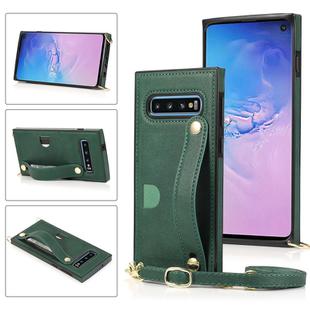 For Samsung Galaxy S10e Wrist Strap PU+TPU Shockproof Protective Case with Crossbody Lanyard & Holder & Card Slot(Rose Gold)