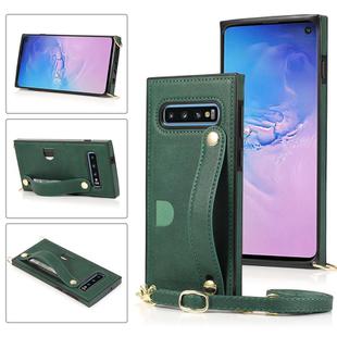 For Samsung Galaxy S10e Wrist Strap PU+TPU Shockproof Protective Case with Crossbody Lanyard & Holder & Card Slot(Green)