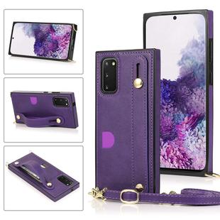 For Samsung Galaxy S20 Wrist Strap PU+TPU Shockproof Protective Case with Crossbody Lanyard & Holder & Card Slot(Purple)