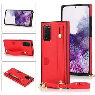 For Samsung Galaxy S20 Wrist Strap PU+TPU Shockproof Protective Case with Crossbody Lanyard & Holder & Card Slot(Red)