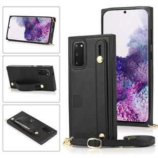 For Samsung Galaxy S20 Plus Wrist Strap PU+TPU Shockproof Protective Case with Crossbody Lanyard & Holder & Card Slot(Black)