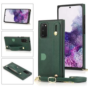 For Samsung Galaxy S20 Plus Wrist Strap PU+TPU Shockproof Protective Case with Crossbody Lanyard & Holder & Card Slot(Green)