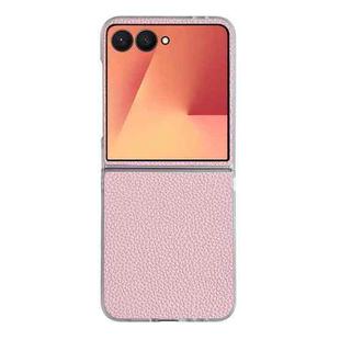 For Samsung Galaxy Z Flip7 5G Litchi Texture Leather Clear Jelly PC Phone Case(Pink)