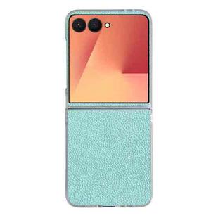 For Samsung Galaxy Z Flip7 5G Litchi Texture Leather Clear Jelly PC Phone Case(Mint Green)
