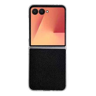 For Samsung Galaxy Z Flip7 5G Litchi Texture Leather Clear Jelly PC Phone Case(Black)