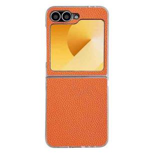 For Samsung Galaxy Z Flip5 Litchi Texture Leather Clear Jelly PC Phone Case(Orange)