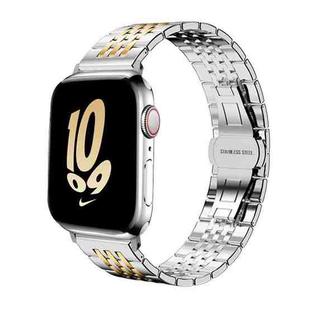 For Apple Watch 38 / 40 / 41 / S10 42mm 20mm xDfind Seven-bead Solid Stainless Steel Watch Band(Silver Gold)