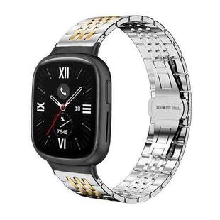 For Honor Watch 4 20mm xDfind Seven-bead Solid Stainless Steel Watch Band(Silver Gold)