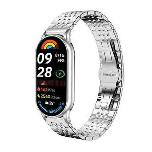 For Xiaomi Smart Band 10 / 9 / 8 NFC 14mm xDfind Seven-bead Solid Stainless Steel Watch Band(Silver)